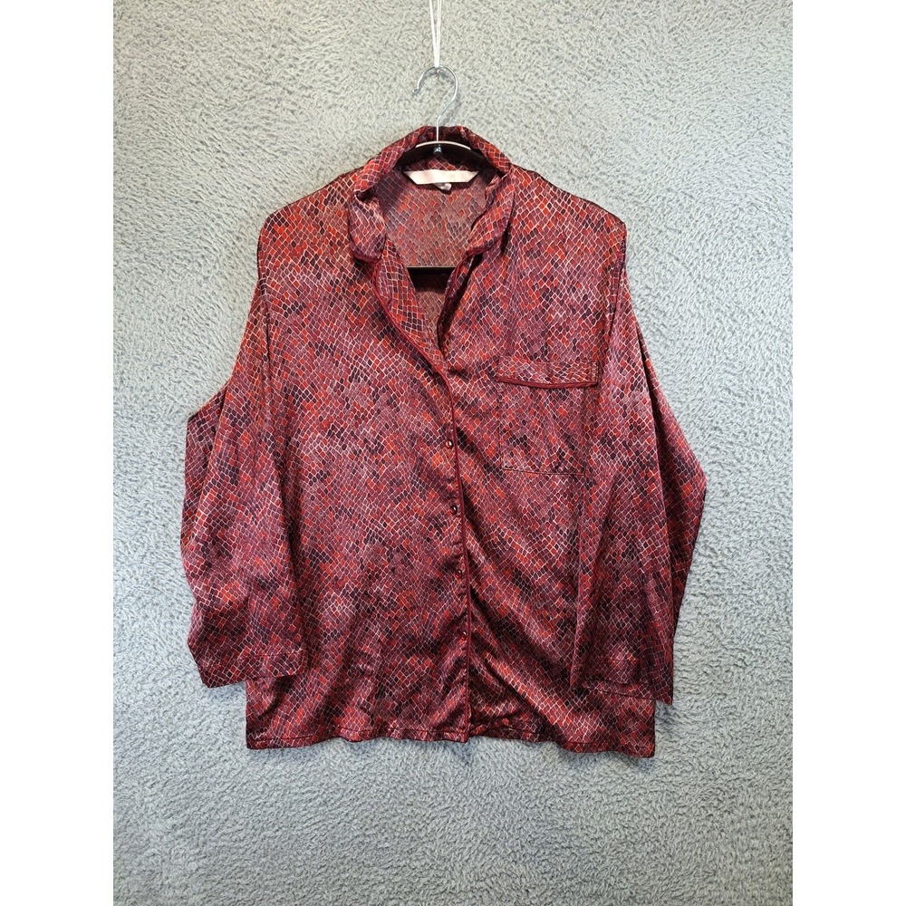Victoria's Secret Pajama Top Womens S Red Snakeskin Button Up Loungewear